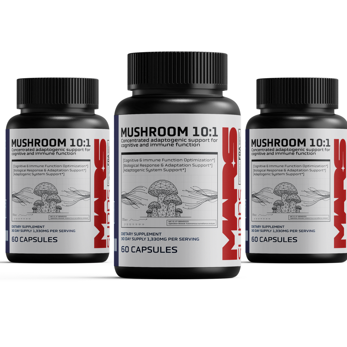 MUSHROOM 10:1  Adaptogenic, Cognitive & Immune Support System | 60 Capsules