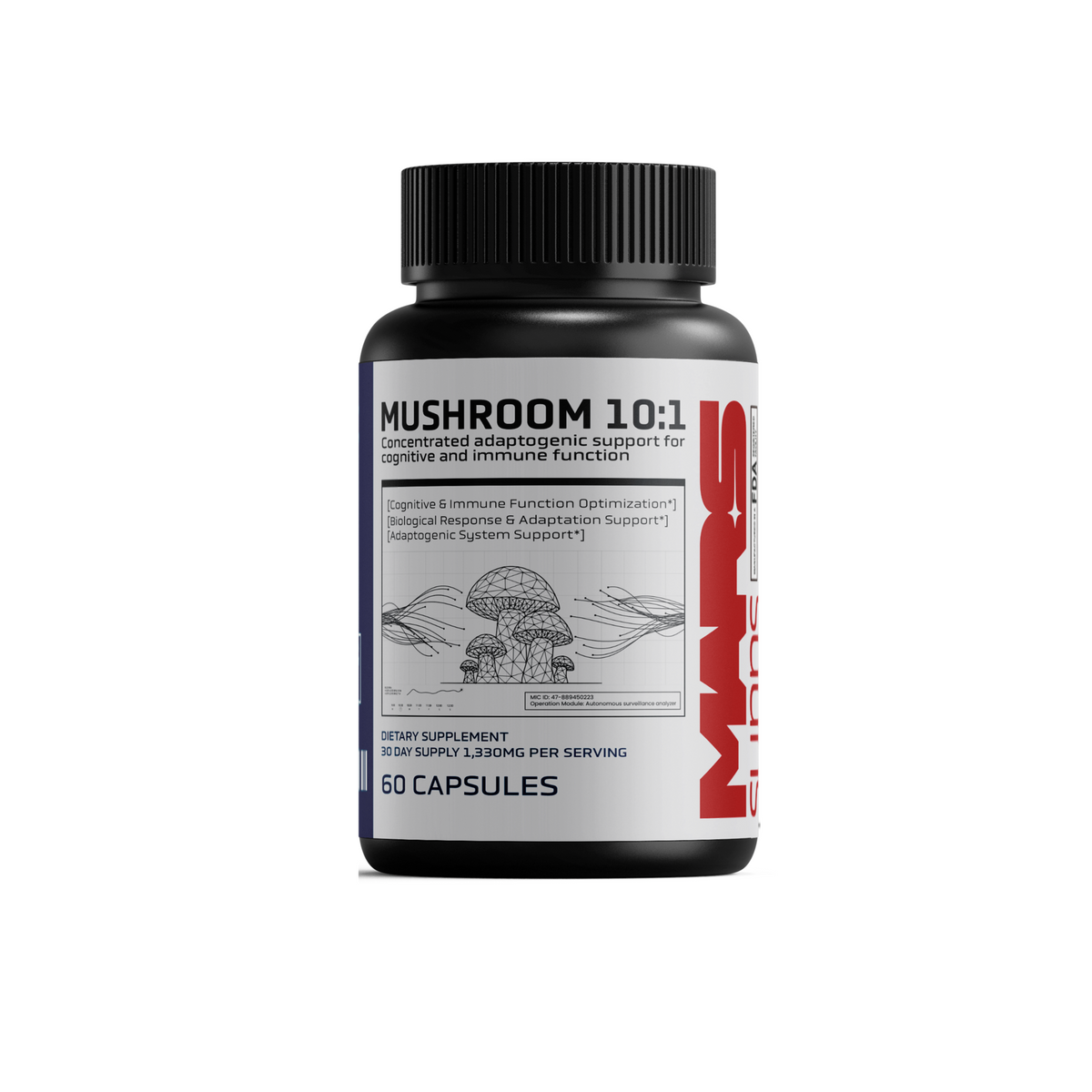 MUSHROOM 10:1  Adaptogenic, Cognitive & Immune Support System | 60 Capsules